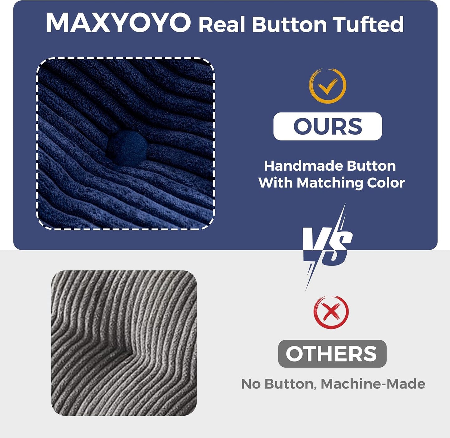MAXYOYO Bean Bag Chair for Adults, Upholstered Floor Sofa with Armrests, Loveseat Boneless Couch with Tufted Cushion & Backrest, Sofa in A Box, Large Bean Bag Couch for Bedroom Living Room, Navy