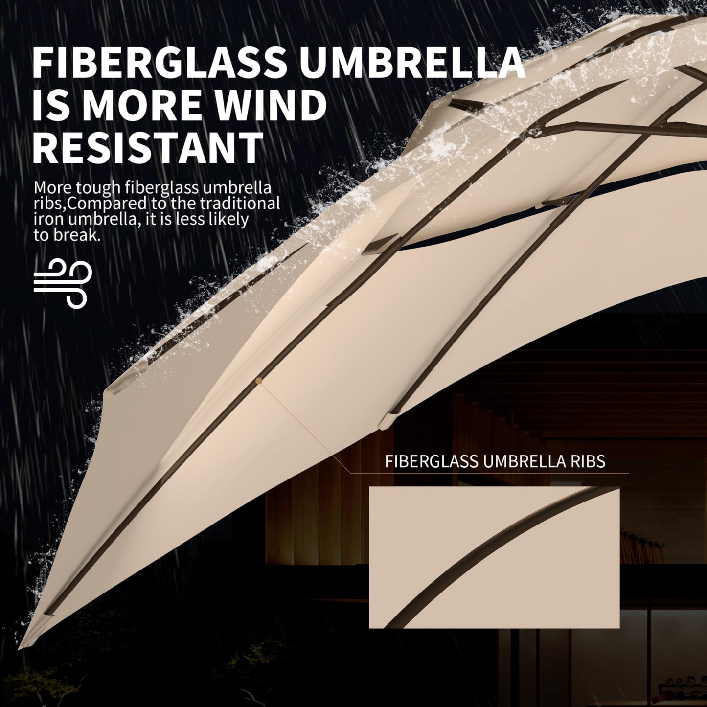 Ayge 9FT 3-Tier Large Outdoor Patio Umbrella Market Table Umbrella-UV Resistant,Easy Push Button Tilt and Crank,8 Sturdy Fiberglass Ribs Heavy-Duty Pool Umbrella for Deck,Backyard,Garden,Yard,Beige