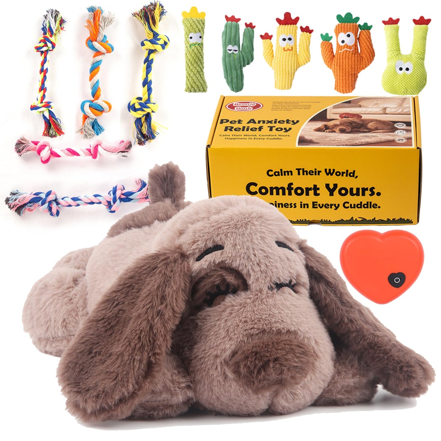 BEVERLYSHARK Heartbeat Puppy Toy Dog Anxiety Relief Calming Aid Heartbeat Stuffed Animal Behavioral Training and Sleep Aid Comfort Dog Toy Crate Training Heartbeat Dog Toy for Small Medium Large Dogs
