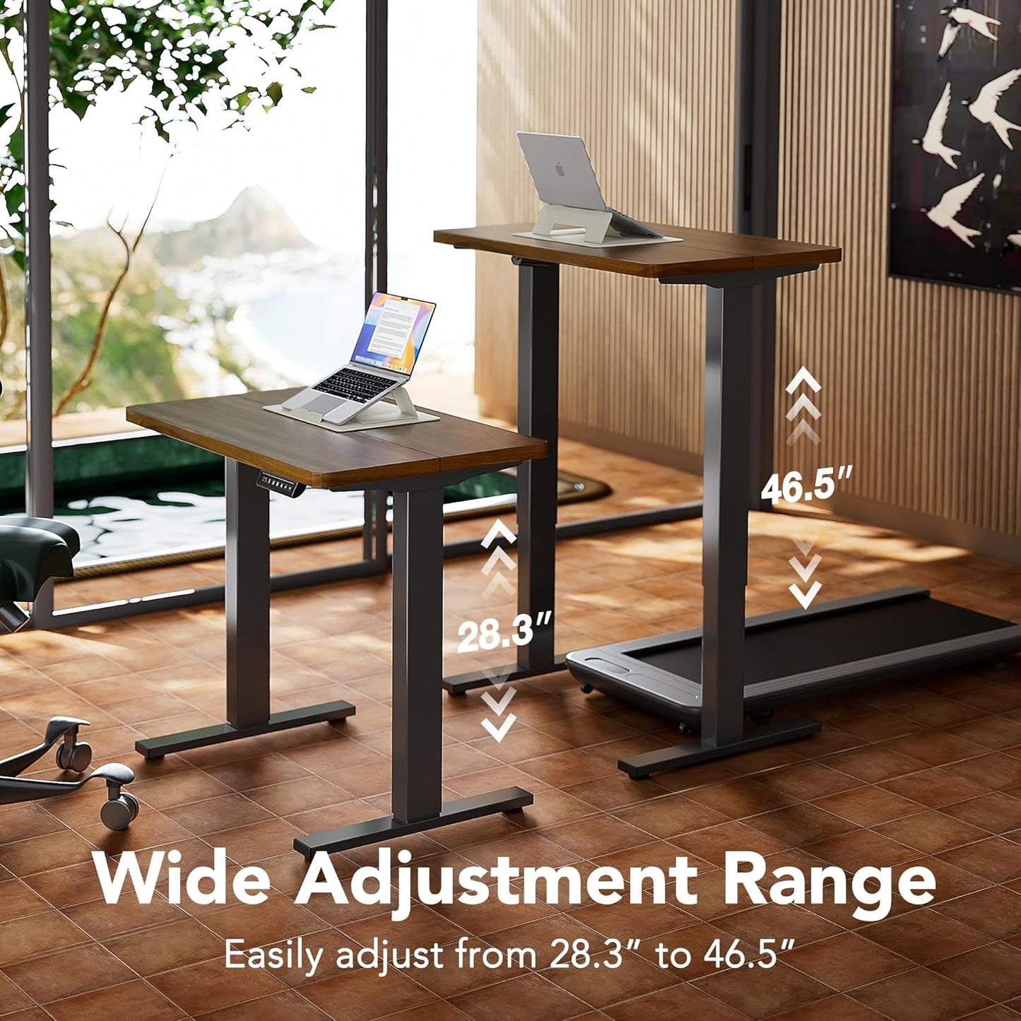 HUANUO 55 x 28 inch Electric Standing Desk Adjustable Height, 4 Memory Height Settings, Sit Stand Up Desk for Home Office & Computer Workstation, Black Walnut