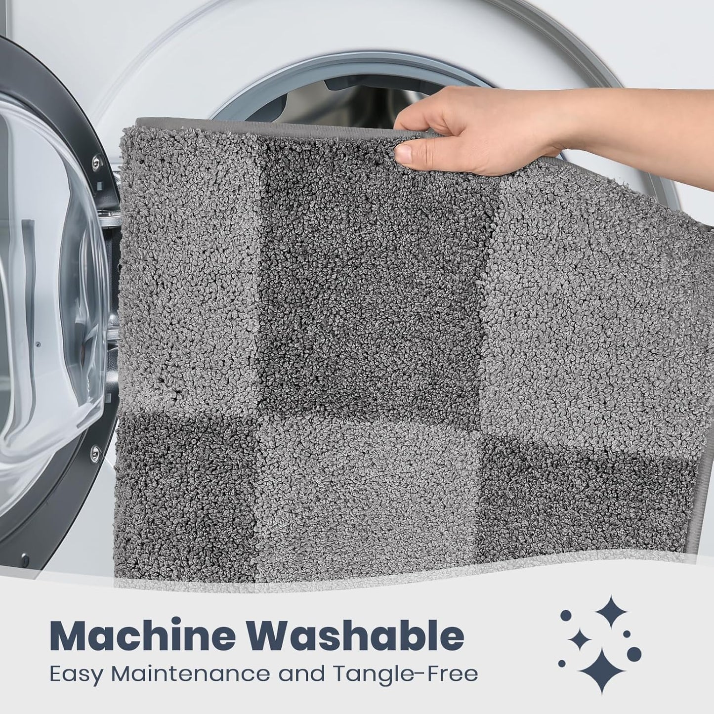 PURRUGS Bathroom Rug Non-Slip Machine Washable 24" x 60", Super Absorbent and Quick-Dry Bath Mat, Extra Soft and Plush Bath Rug for Shower, Bathtub and Sink, Grey & Dark Grey