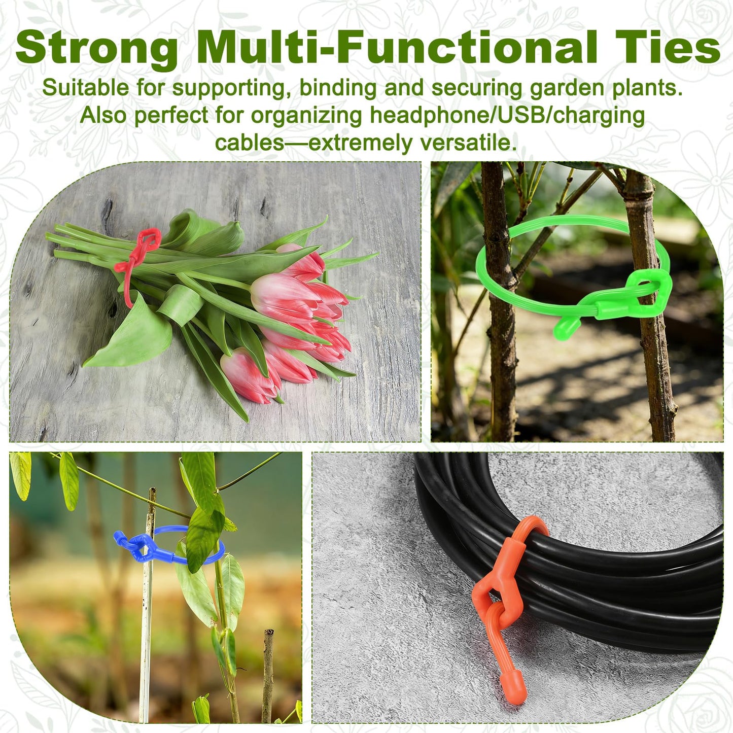 M METERXITY 6-Pack Adjustable Plant Ties, 12inch/30.48cm Silicone Flexible Multi-Function Sturdy Garden Twist Tie for Plant Support/Tree/Shrub/Vine, Reusable Support Twine [Blue]