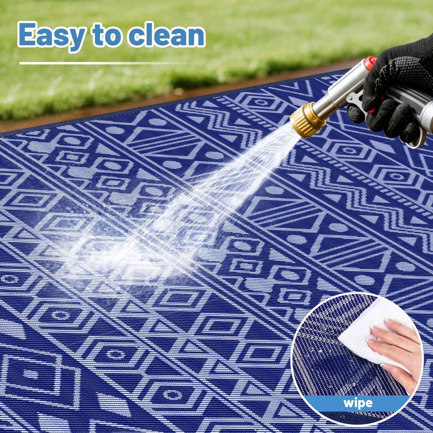 StepTastic Outdoor Rug 5x8 ft Waterproof, Reversible Plastic Straw Rug, Patio Rug, Outdoor Area Rug for RV Camping, Porch, Deck, Balcony, Backyard, Picnic, Beach, Garden, Camper, Blue & White