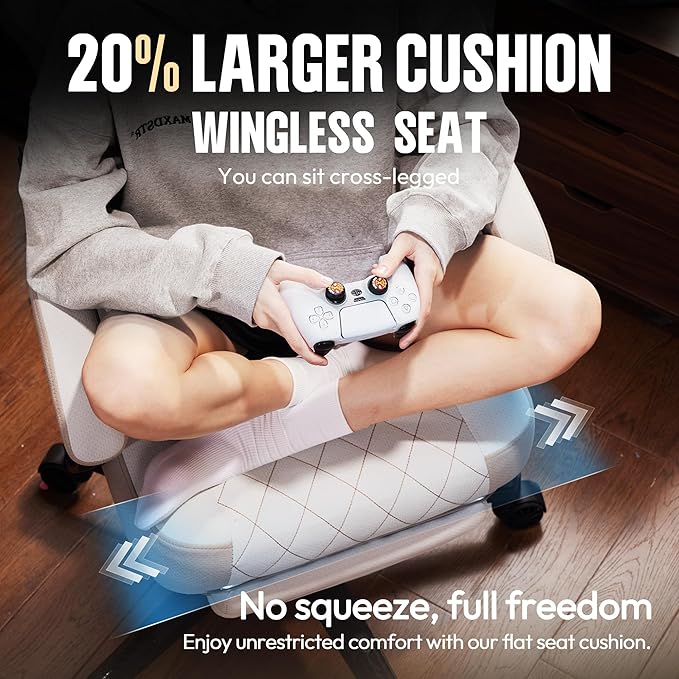 Dowinx Gaming Chair with Pocket Spring Cushion, High Back Ergonomic 360° Swivel Chair for Office Gaming, Massage Lumbar Support with Footrest for Adults, 300LBS Capacity, Beige for Office Gaming
