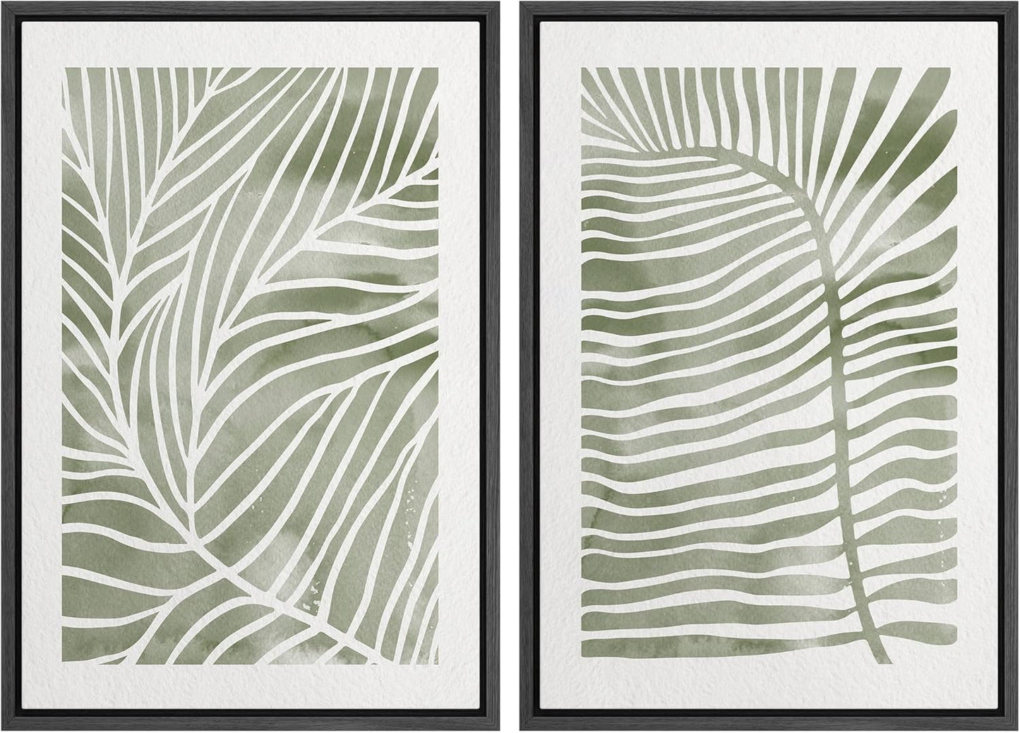 SIGNWIN Canvas Print Wall Art Set Green White Tropical Island Palm Leaves Nature Wilderness Illustrations Modern Art Rustic Multicolor for Living Room, Bedroom, Office - 16"x24"x2 Black