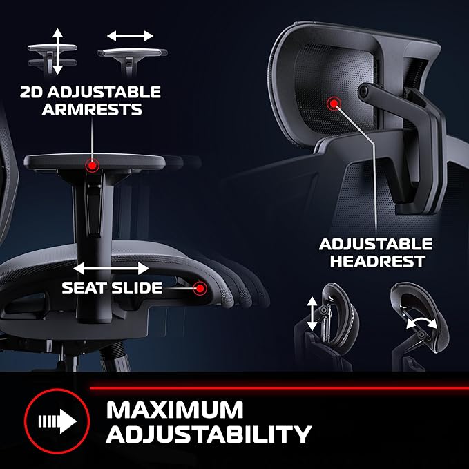 RESPAWN FLEXX Ergonomic Office and Gaming Chair with Lumbar Support - Breathable Mesh Recliner with Headrest & Adjustable Arms, Comfy Home Office Desk Chairs, Reclining Gaming Seat for Adults - Black