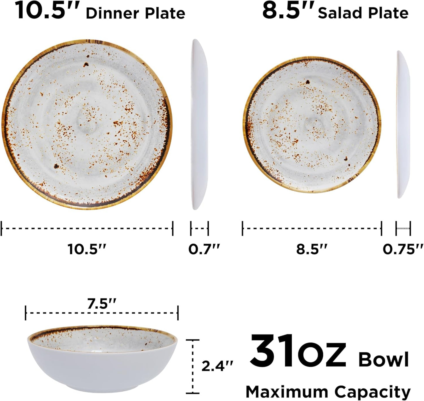 TP 12-Piece Dinnerware Set, Melamine Dishes Set with Bowls and Plates, Non-breakable and Lightweight Dinner Service for 4, Grey Swirl