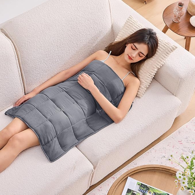Weighted Lap Blanket for Adults 5lbs, 29"x33" Cooling Heavy Throw Blanket, Portable Travel Weighted Blankets, Soft Small Blankets Gift for Sleeping, Grey
