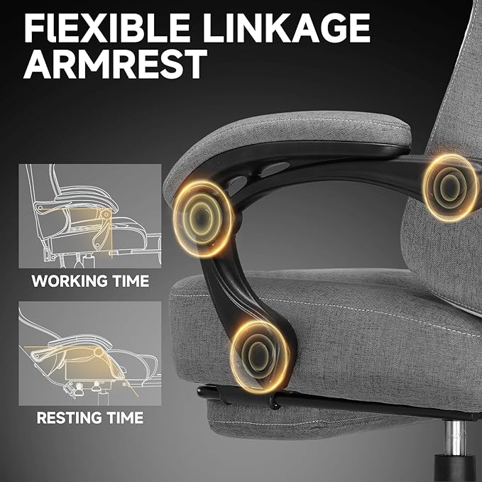 GTPLAYER Gaming Chair, Fabric Computer Office Chair with Pocket Spring Cushion, Ergonomic Office and Gaming, Video Gaming Chair with Linkage Armrests, High Back Desk Chair with Adjustable Recliner