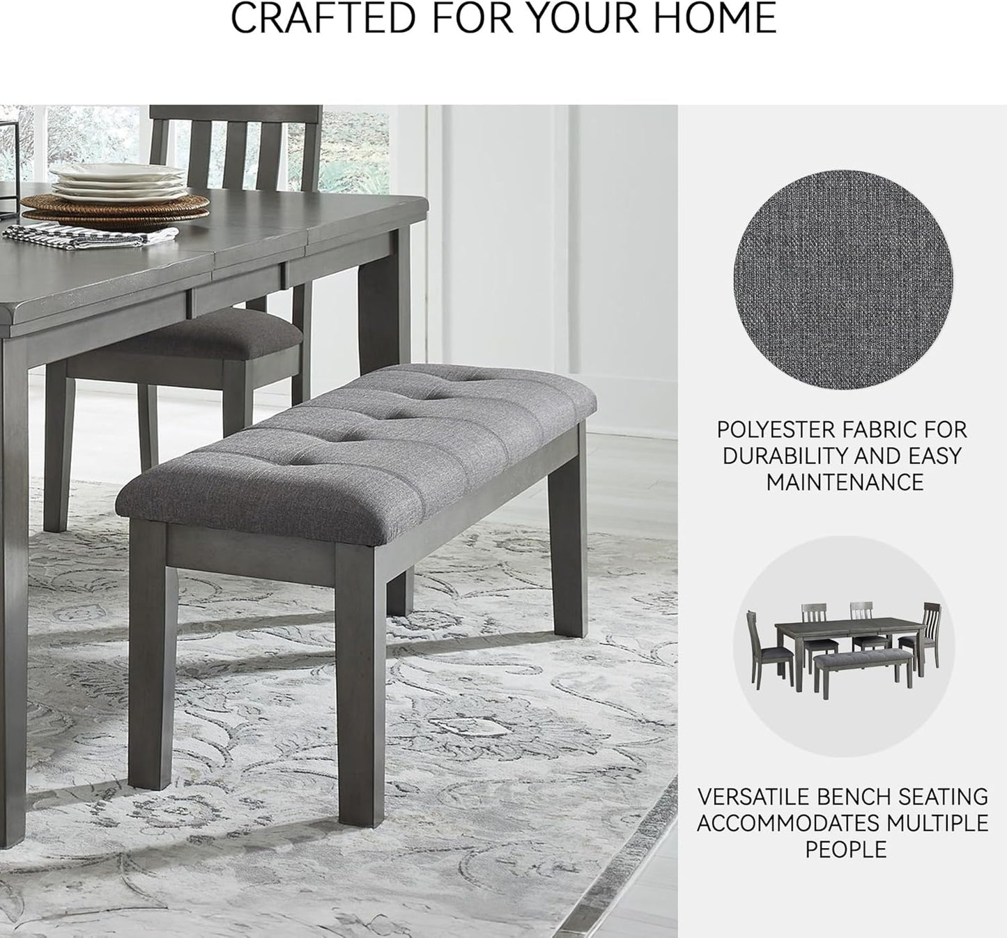 Signature Design by Ashley Hallanden Rustic Tufted Upholstered Dining Room Bench, Gray