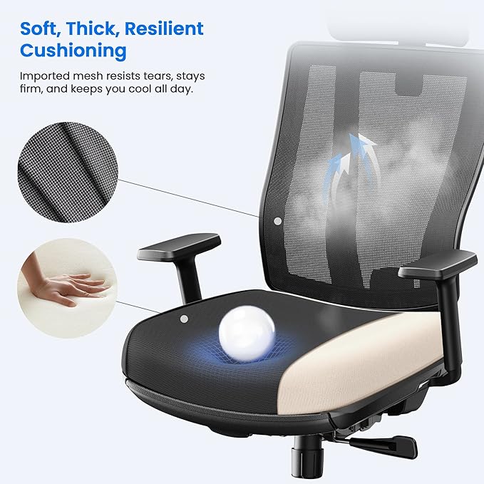 OdinLake L2 Ergo PRO 633 Ergonomic Office Chair with Footrest - Adjustable Seat Depth, 3D Armrests & Lumbar Support, Mesh High Back with Memory Foam Cushion, Gaming Chair with Headrest for Long Hours