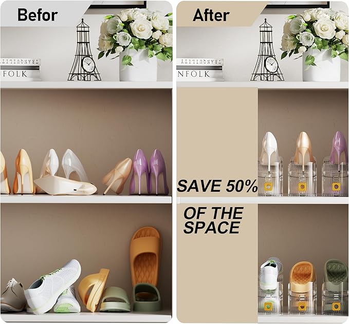 Shoe Slots Organizer for Closet, Shoe Stacker Organizer Double Layer Stack Shoe Rack, Shoe Display Shelf 50% Space Saver Storage Holder for Closet, 20PACK