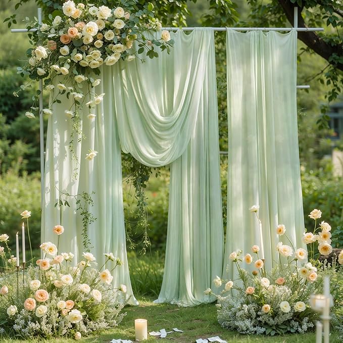 Wedding Arch Draping Fabric, 1 Panel 18FT Sage Green Sheer Backdrop Curtain Chiffon Fabric Drapery Voile Scarf Draping Panels for Wedding Archway Ceremony Curtain Valance Party Decoration