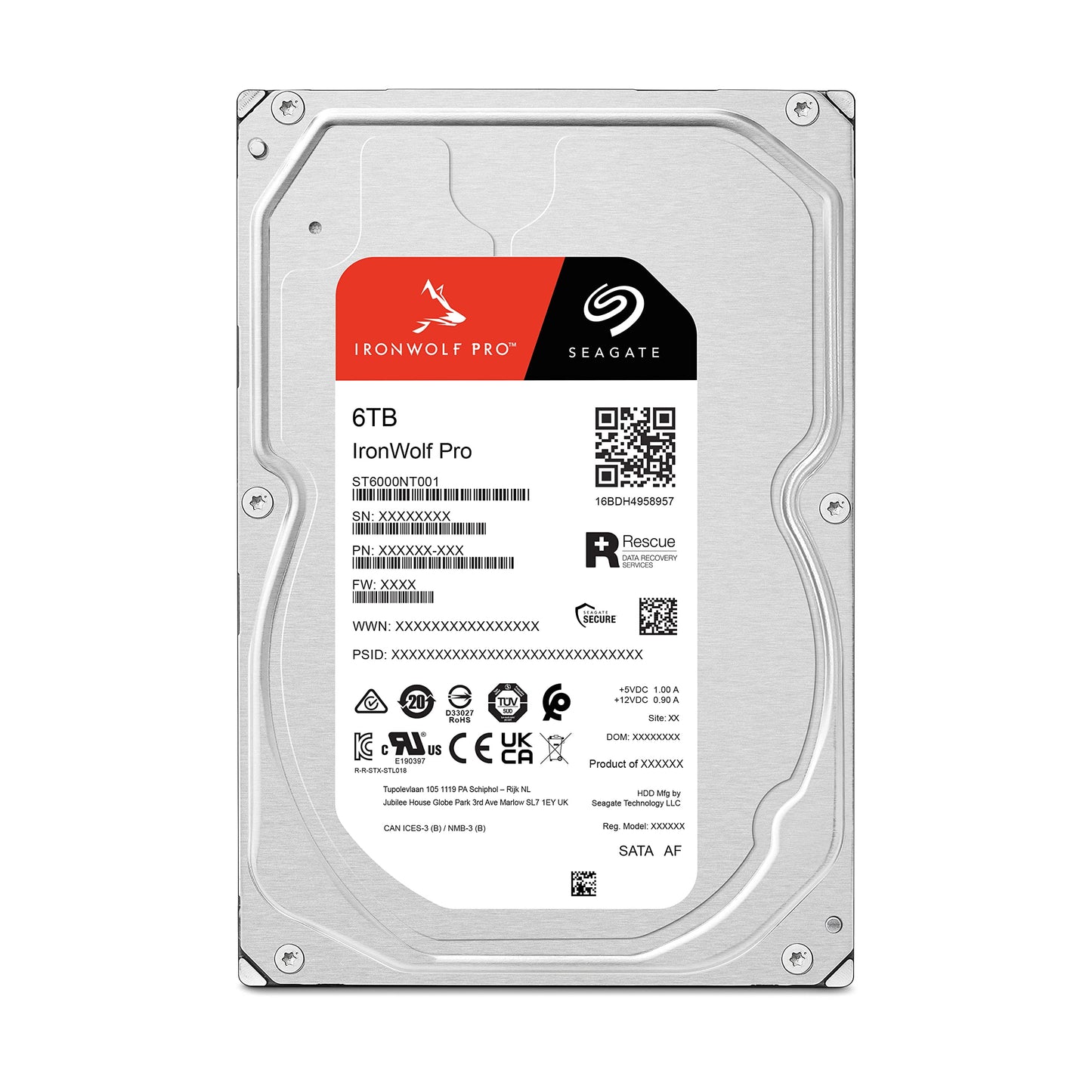 Seagate Ironwolf Pro, 6 Tb, Enterprise Nas Internal Hdd -Cmr 3.5 Inch, Sata 6 Gb/S, 7,200 Rpm, 256 Mb Cache For Raid Network Att