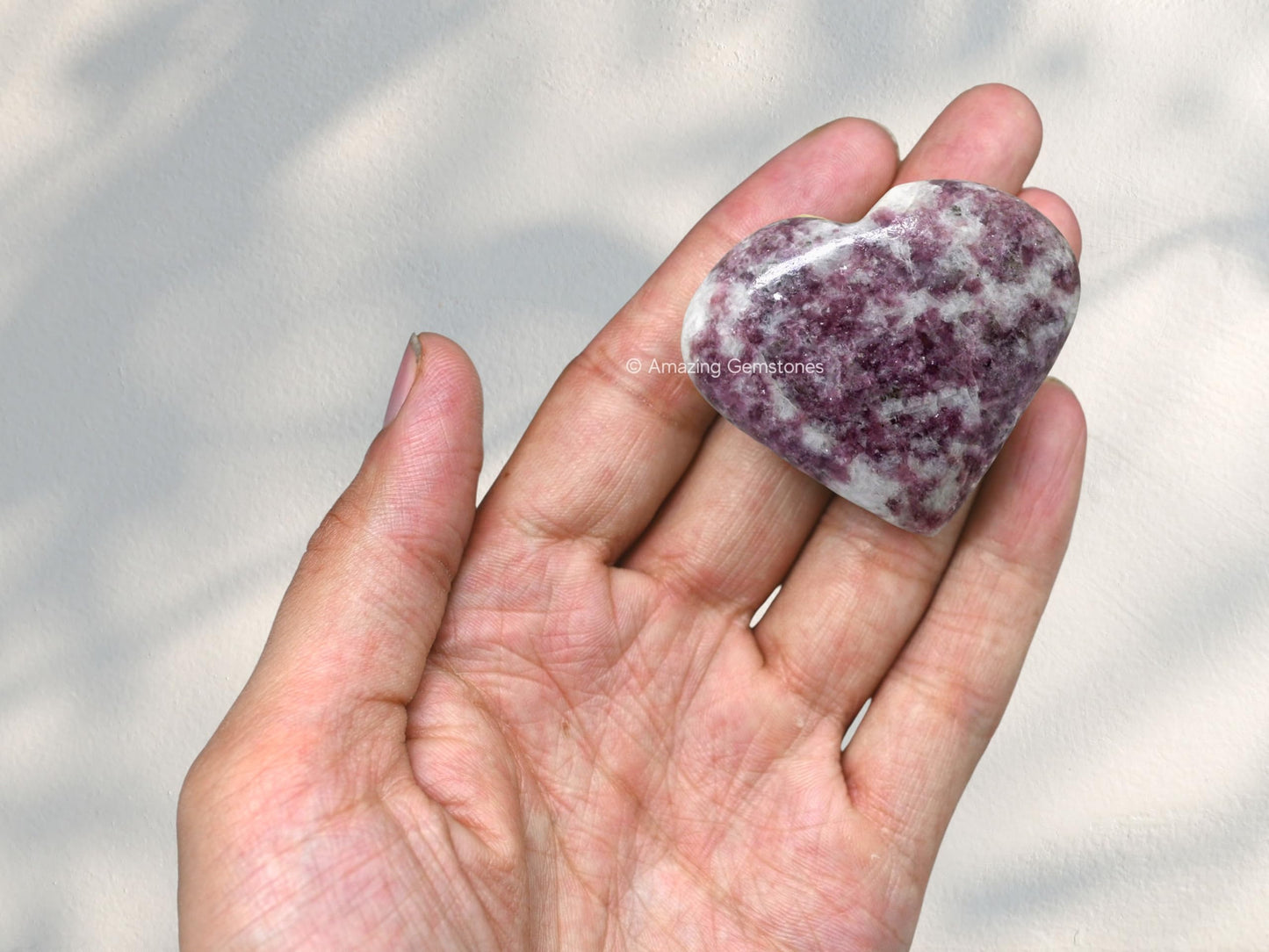 Lepidolite Crystal Heart Palm Stone - Pocket Massage Worry Stone for Natural Body Chakra Balancing, Reiki Healing and Crystal Grid
