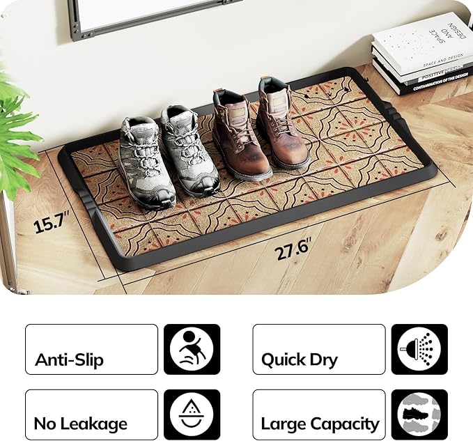 Mibao Heavy-Duty Rubber Boot Tray with Raised Lip, Waterproof Shoe Storage Mat for Entryway, Indoor/Outdoor Multi-Use Non-Slip Shoe Cleaning Mat Tray, Yellow, 16 x 27.5 Inches, 2 Pack