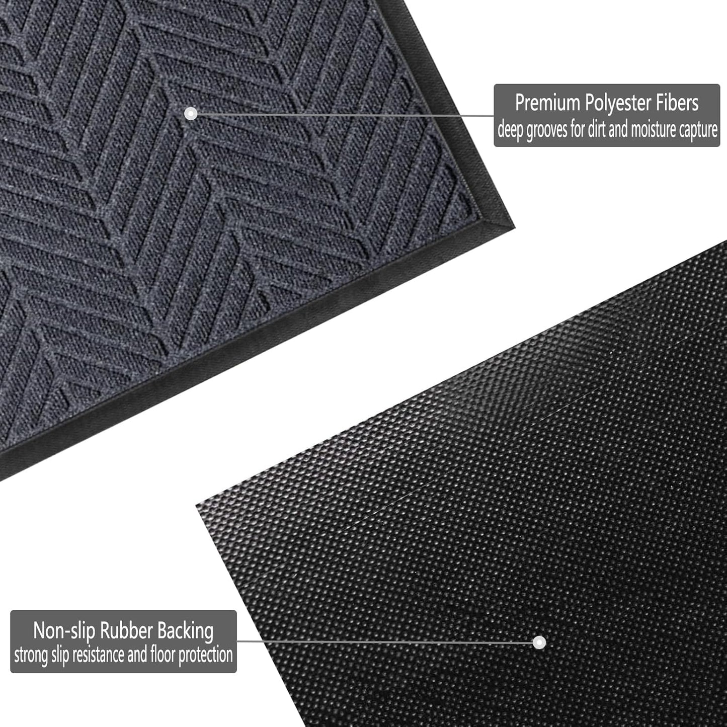 Front Door Mat 29.5"x17" Indoors Outdoors Welcome Mats, Waterproof Non-Slip Rubber Backing Heavy Duty Doormat Outside Entrance, Low Profile Entryway Rugs Floor Mat for Patio, Pattern A Grey