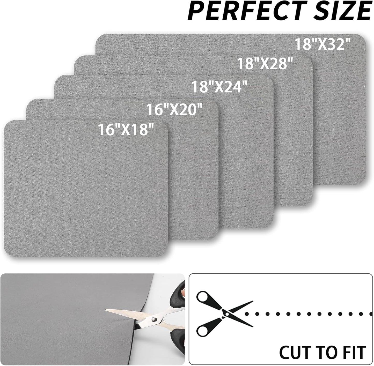 Dish Drying Mat for Kitchen Counter, Heat Resistant Drainer Mats with Non-slip Rubber Backed, Hide Stain Kitchen Super Absorbent Draining Mat, Easy to Clean Dish Rack Pad, Grey 18"x28"