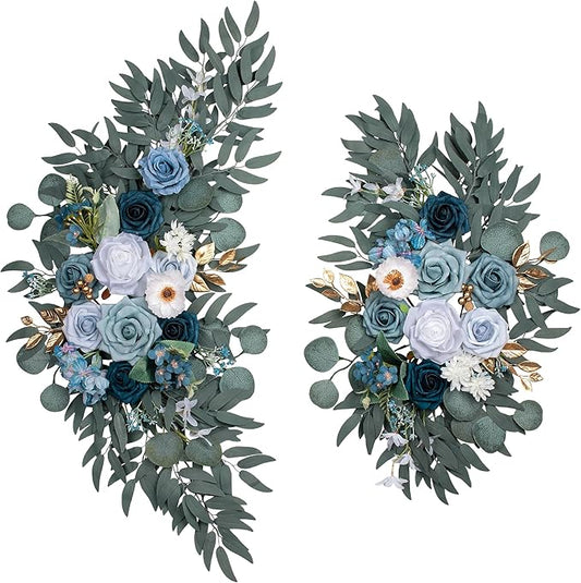Wedding Arch Flowers, Artificial Floral Decor for Wedding Ceremony & Reception, Standard Size Large Flower Swag Set for Backdrop & Welcome Sign, Pack of 2 (Gray Blue)