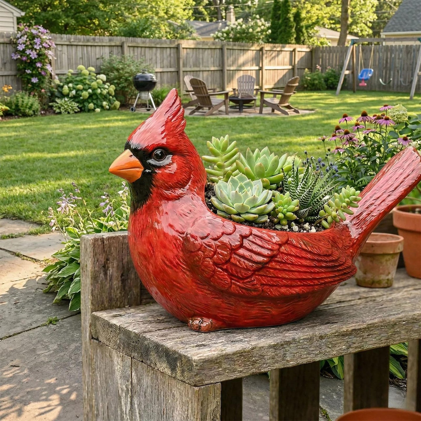 Cardinal Bird Succulent Planter, Red Cardinal Flower Pot Resin Decorative Bird Planter for Indoor Outdoor Plants, Cute Animal Plant Pot Garden Desk Decor