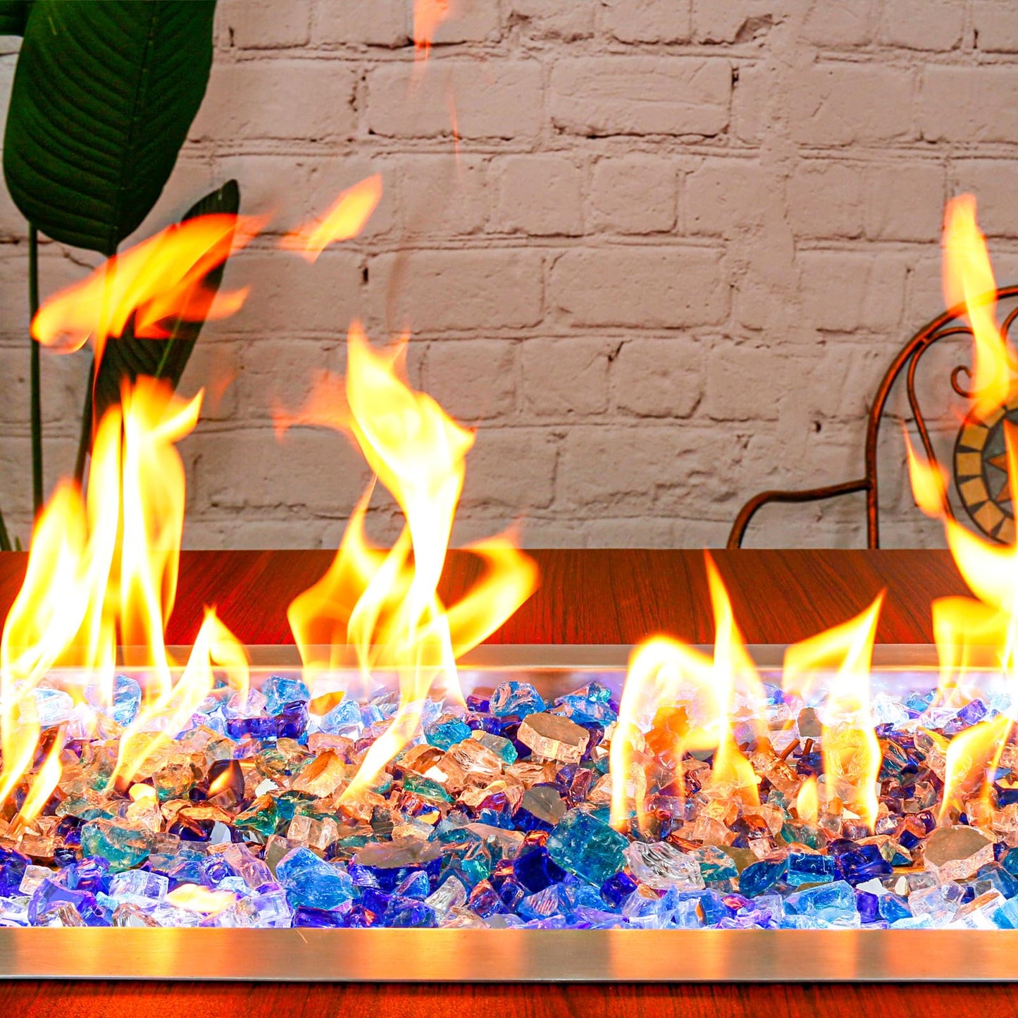 Hisencn Fire Glass 1/2 Inch - Blended Blue Reflective Tempered Fire Glass Rocks for Fire Pit, Outdoors and Indoors Natural or Propane Fireplaces, Fire Bowls Landscape Decoration, 10 Pounds
