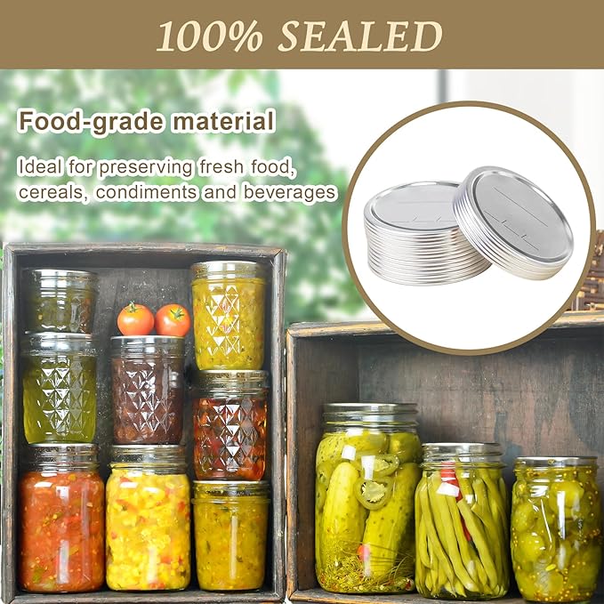 100 PCS Canning Lids Wide Mouth,3.42in Mouth Mason Jar Lids,Ball Jar with Lids with Leak proof Airtight Seal Rust Proof Split,Wide Mouth Mason Jars Food Grade,Canning Food