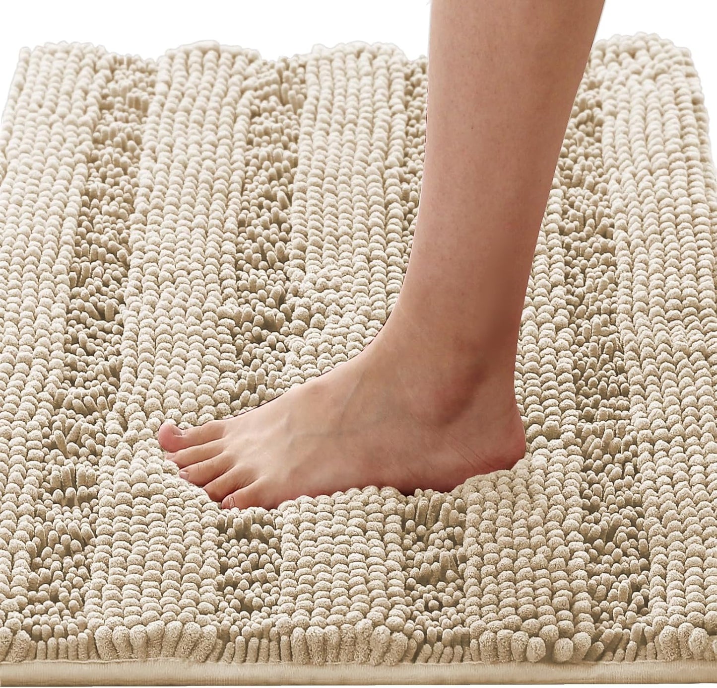 H.VERSAILTEX Bath Mats for Bathroom Non Slip Thick Chenille Striped Bath Rug Absorbent Fluffy Soft Shaggy Rugs Washable Dry Fast Plush Mats for Indoor, Bath Room, Tub - 17" x 24", Fog