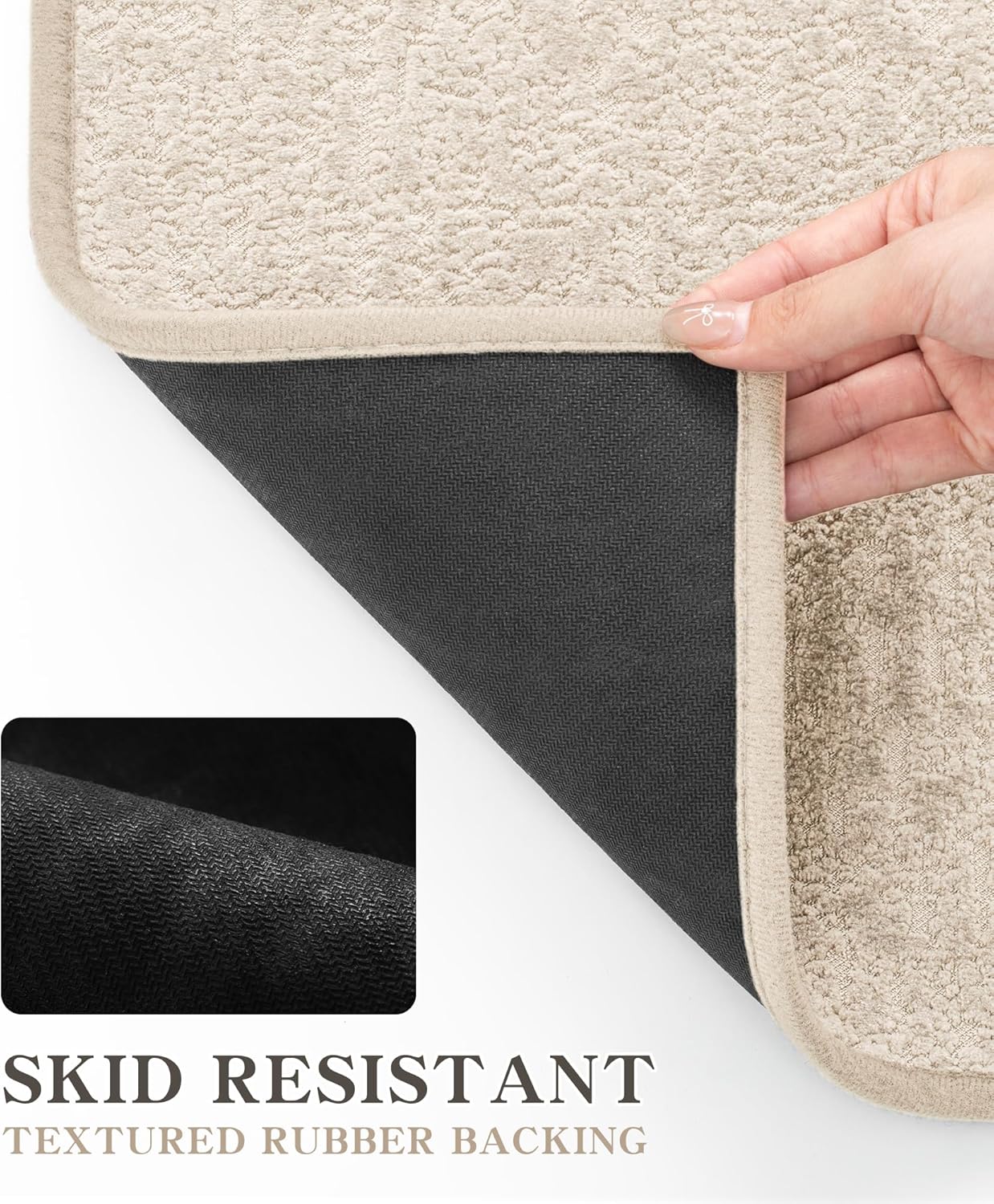 chakme Bathroom Rugs Mat 47x24, Ultra Thin Non Slip Bath Mat Quick Dry Absorbent Bath Mat for Bathroom Floor, (Light Beige, 47"x24")