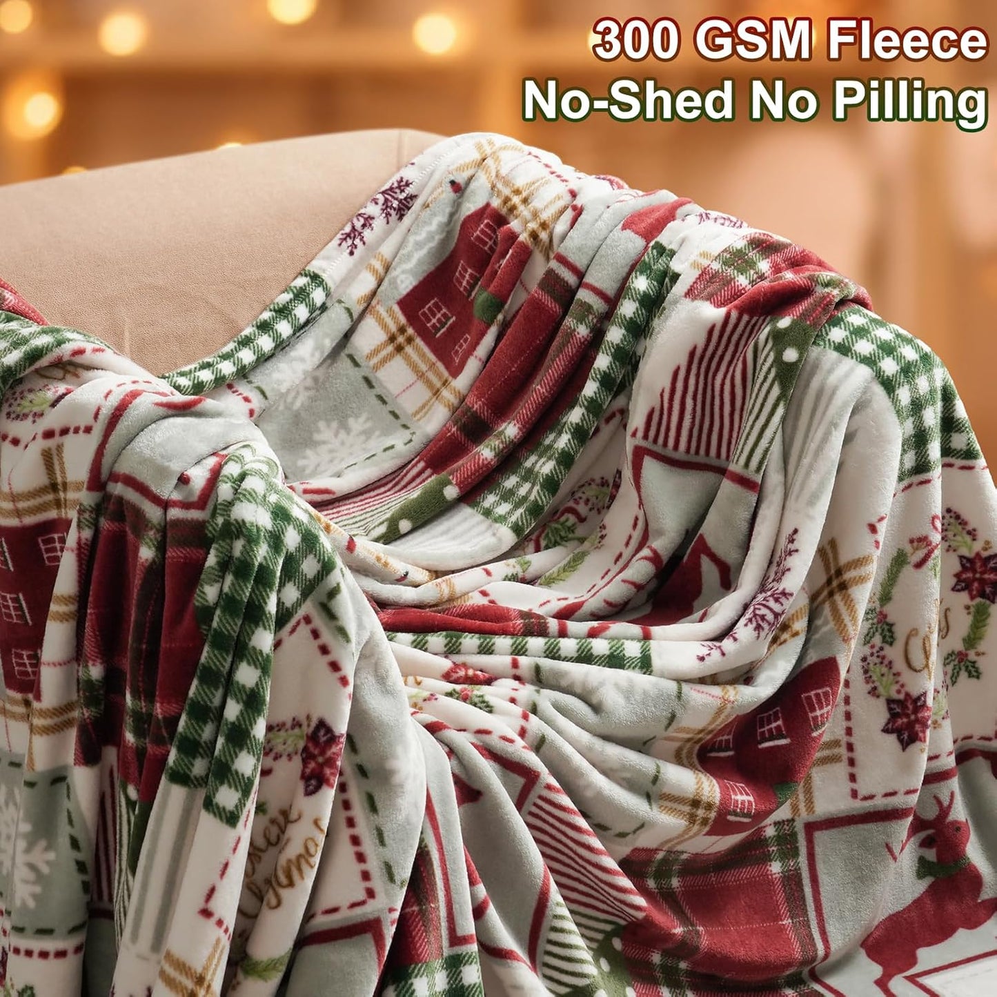 PHF Printed Fleece Blanket King Size, No Shed No Pilling Ultra Soft Plush Cozy Xmas Prints Theme Home Décor Flannel Blanket for Bed, Sofa, Couch and Gift, 108" x 90", Rindeer