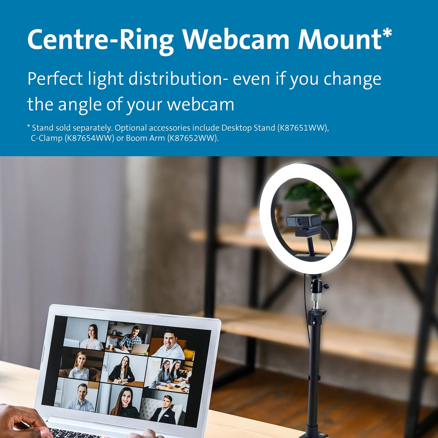 Kensington L1000 Bicolor Ring Light With Webcam Mount For Video Conferencing (K87653Ww)