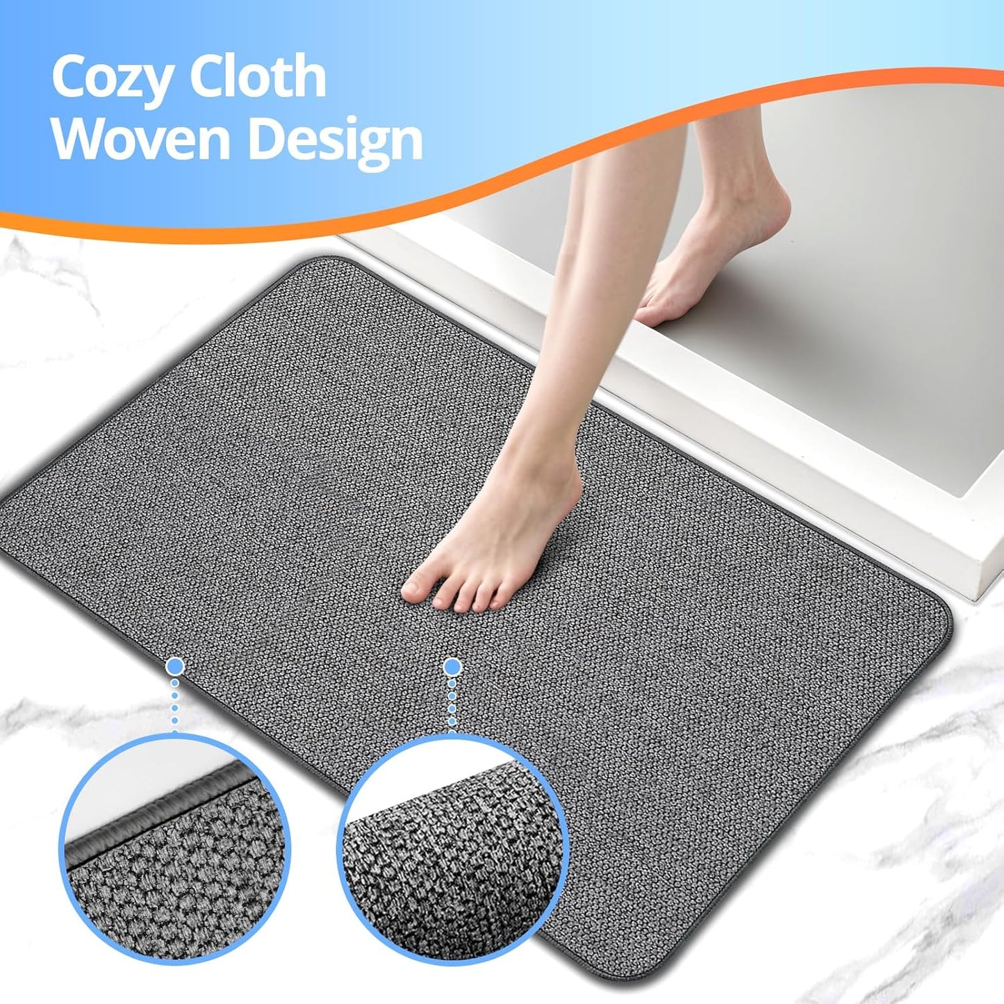 2 Pack Bathroom Rugs 17x27Inch, Thin Bath Mat with Rubber Backing Non-Slip, Absorbent,Quick Dry Machine Washable, Home Decor Accessories Cozy Cloth Bathroom Mat fit Under Door/Sink/Tub/Shower-DarkGrey