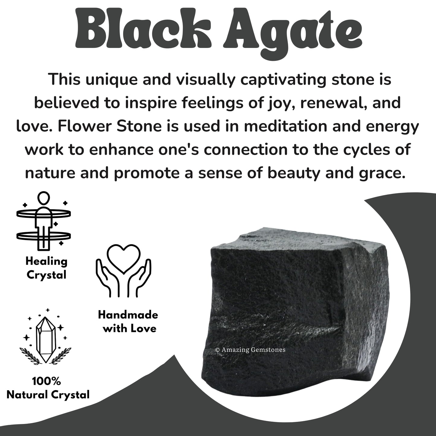 Amazing Gemstone Black Agate Raw Crystals and Healing Stones, Natural Rocks for Tumbling and DIY Raw Stones and Crystals (1 Piece)