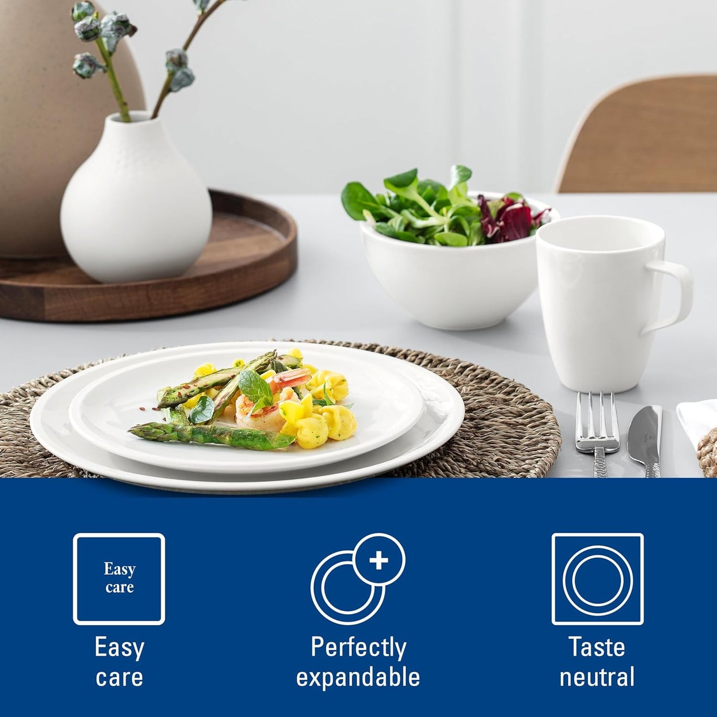 Villeroy & Boch Artesano Original Collection Starter Set, Premium Porcelain, Made in Germany, 8 Pieces, Service For 2, Dinner Plate, Salad Plate, Bowl, Mug, Rich, Creamy White
