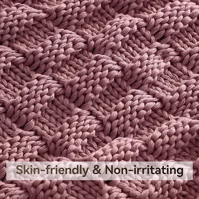 Knitted Weighted Blanket for Adult, No Beads Heavy Blanket 60” x 80'' 12lbs, Breathable Chunky Knit Blanket, Cooling Weighted Blanket for Hot Sleepers, Christmas Home Decor (Pink)