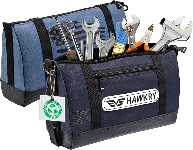 HAWKRY Heavy Duty Canvas Tool Bag Set of 2 – Waterproof Canvas Zipper Pouch, Garden Tool Bag, Construction Bags Heavy Duty, Small Zipper Pouch, Motorcycle Tool, Multipurpose Fishing Bag