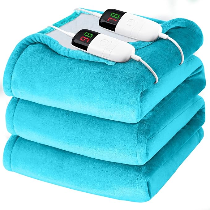 Heated Electric Blanket King Size - 90" x 100" Heating Blanket with Dual Control, 10 Heating Levels & 8 Hours Auto Off, Soft Warm Flannel Blanket, Christmas Birthday Gifts for Senior Grandma