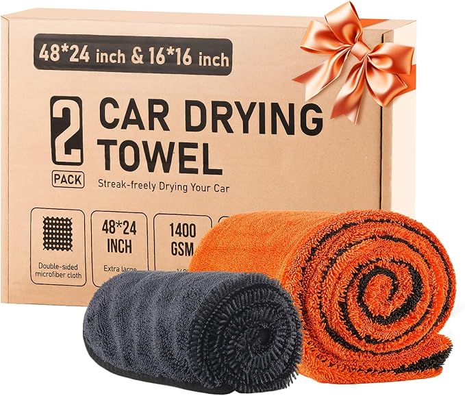 2 Pack Dual-Size Car Drying Towel, Microfiber Towels for Cars, Dual Sided Quick Dry Towel, Drying Towels Car Detailing for Cars, Trucks, SUV [Orange/Gray]
