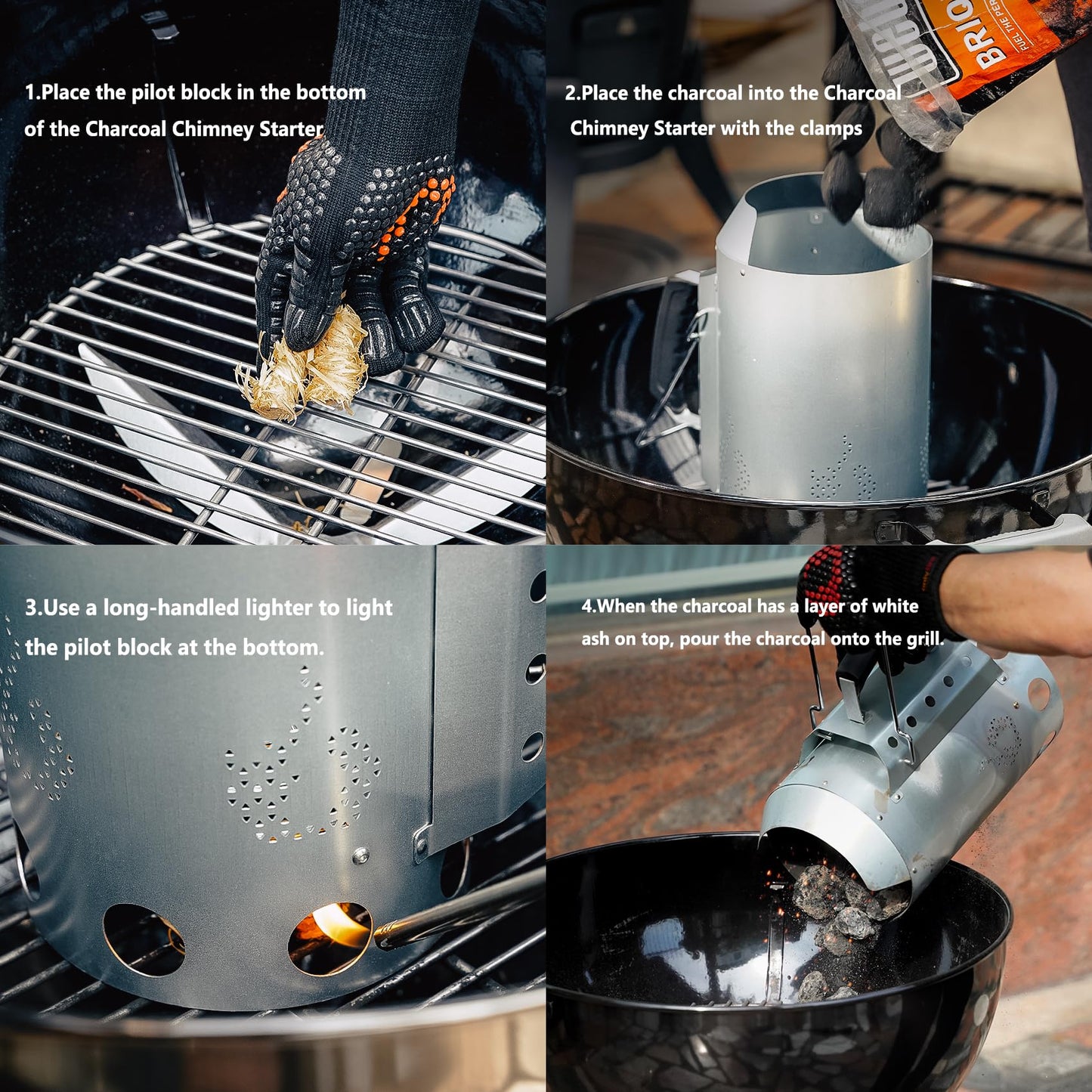 onlyfire Charcoal Chimney Starter, Round BBQ Chimney Starter for Charcoal Grills Barbecue Fire Starter with Heat Shield & Stay-Cool Handle, Sturdy and Easy to Use BBQ Grill Tools for Quickly Lighting