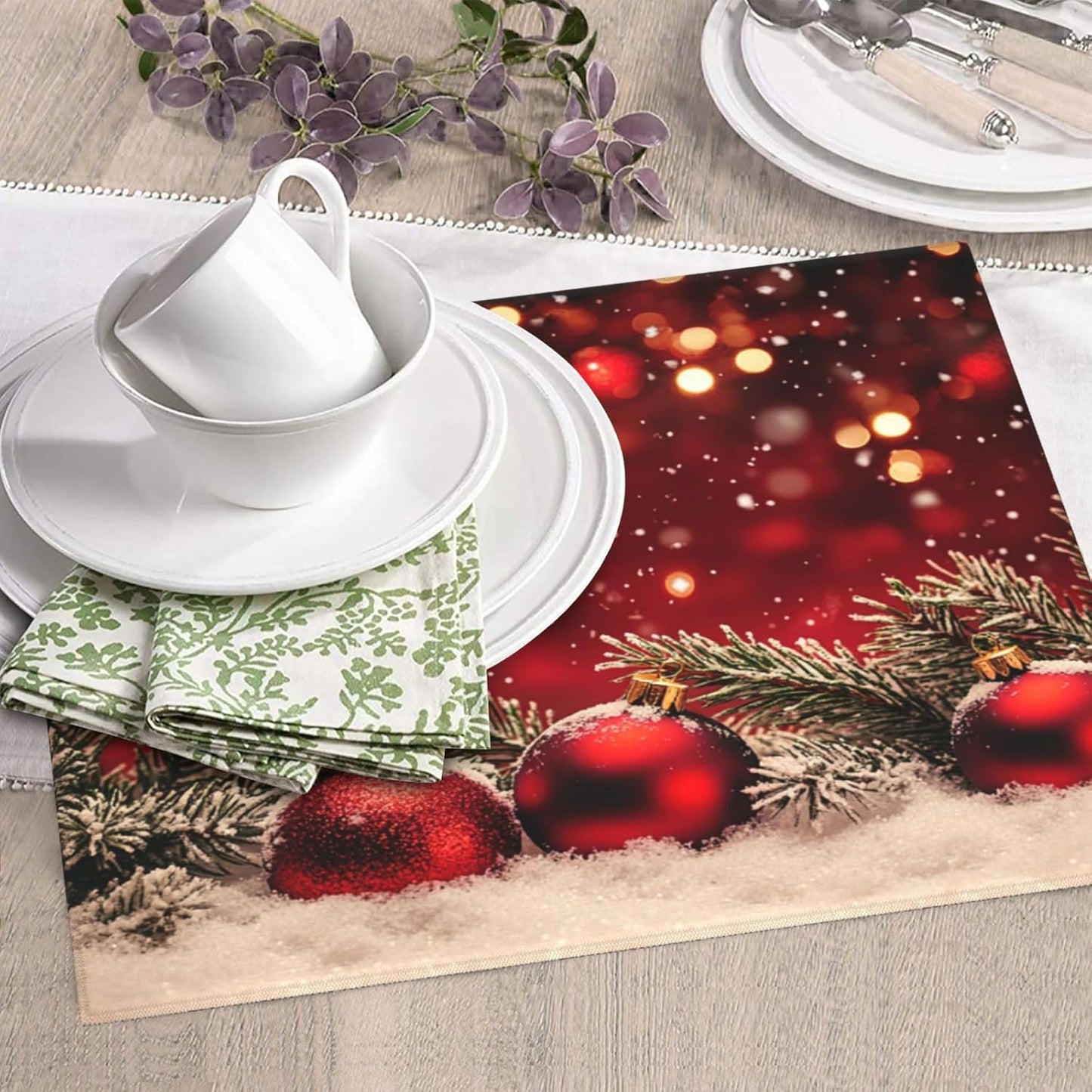 Dish Drying Mat Red Christmas Ball Glitter Absorbent Microfiber Non Slip Quick Dry Heat Resistant Holiday Decorative Kitchen Counter Mat for Plates Cups Glasses 16x18 Inch