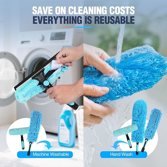 Lineslife High Ceiling Duster Kits,Extendable Reusable Cobweb,Window Cleaning Squeegee,Ceiling Fan Duster,Boat Hook, for High Roof and Glass Surfaces