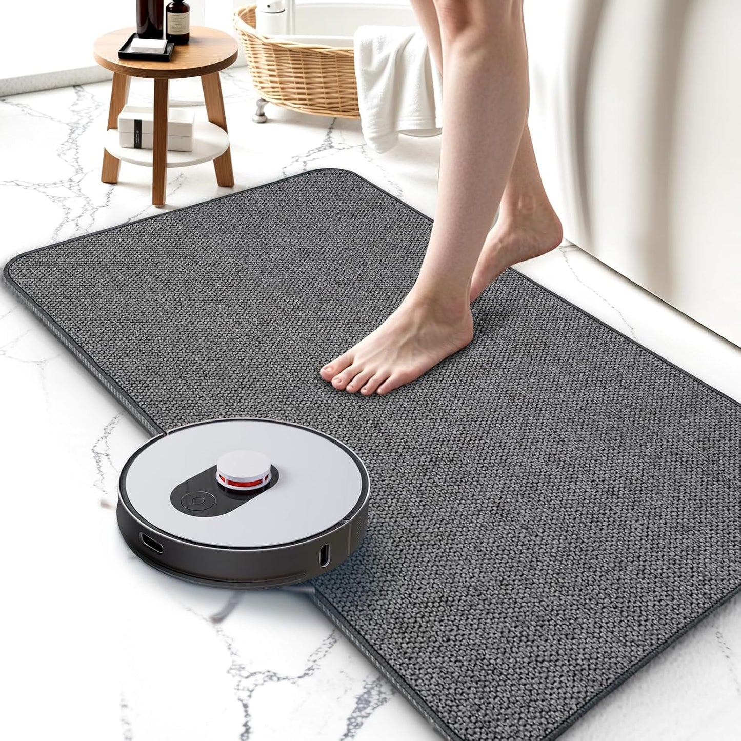 Bathroom Rugs 24x48Inch, Thin Bath Mat with Rubber Backing Non-Slip, Absorbent, Quick Dry Machine Washable, Home Decor Accessories Cozy Cloth Bathroom Mat fit Under Door/Sink/Tub/Shower-Dark Grey