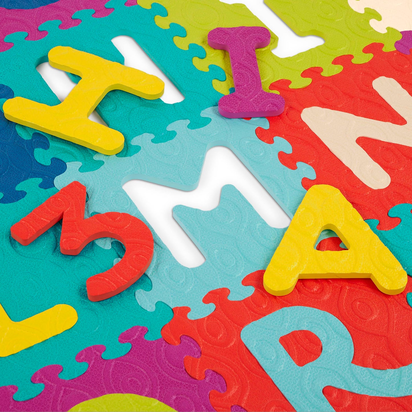 B. toys – Alphabet & Numbers Floor Mat – 35 Interlocking Foam Tiles – Thick ABC Tiles for Newborns, Toddlers, Kids – Pop – Out Letters + Numbers – 0+ Months – Beautifloor