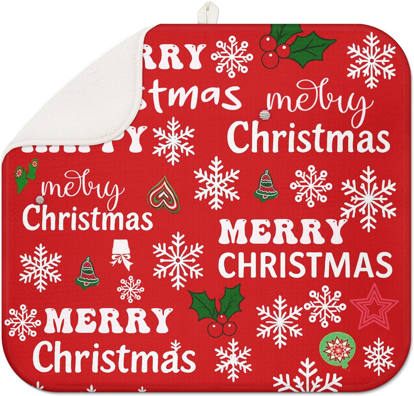 Red Christmas Drying Mat for Kitchen Counter 16" X 18" Christmas Dish Drying Mat for Kitchen Decor Red Xmas Drying Mats For Home Counter Drying Mats For Dishes Dish Mat Drying Mat