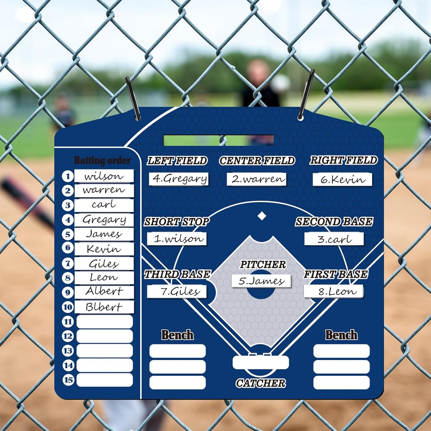 Geyee 34 Pcs Magnetic Baseball Lineup Board for Coach, Erases Easily Magnetic Dugout Board Softball Coaching Board with 30 Lineup Cards 2 Snap Hooks and Marker Pen