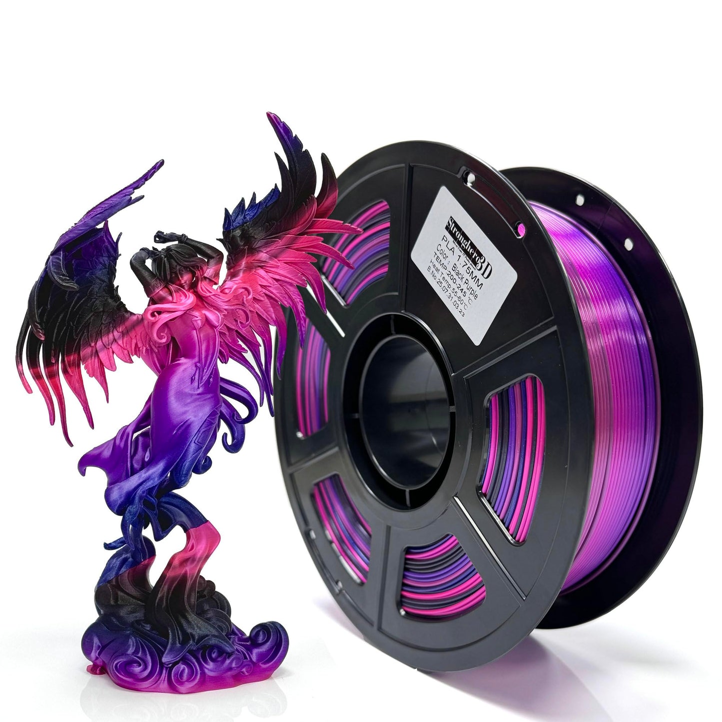 Stronghero3D PLA 3D Printer Filament 1.75mm,Black Blue Purple and Rose,Net Weight 1kg(2.2lbs)