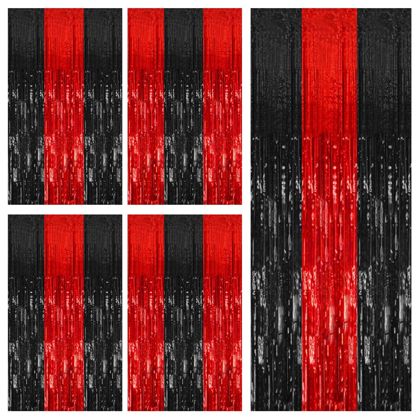 5 Pack Black and Red Party Backdrop Streamers Decorations Foil Fringe Curtains Metallic Tinsel Backdrop for Birthday Halloween C