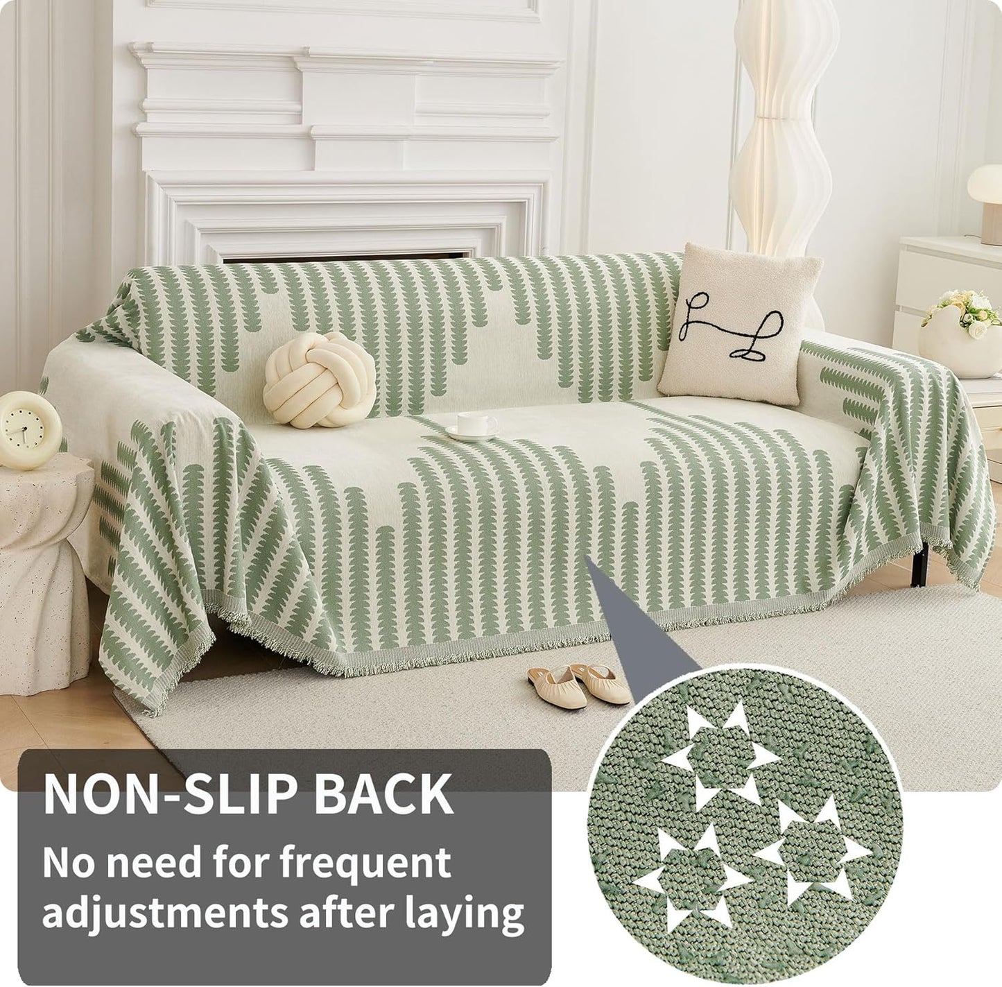 HAOMAIJIA Boho Sofa Covers Couch Covers for 3 Cushion Couch Sofa Pet Friendly Soft Thick Couch Cover for Dogs Washable Sectional Couch Covers L Shape Furniture Protector (Sage Green, 91"x118")