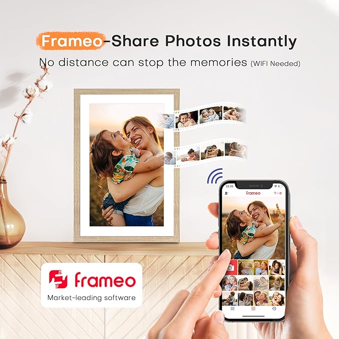 Frameo Digital Picture Frame, 10.1 InchDigital Photo Frame WiFi, Electric Frame 1280 * 800IPS Touch Screen, Auto-Rotate, Share Videos Pictures Slideshow, 32GB Memory, Gifts for Women, Oyster White