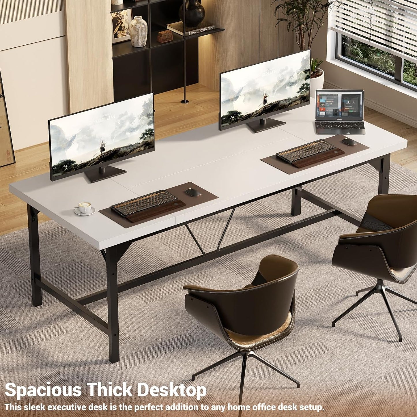 Unikito 63 Inch Computer Desk, Sturdy Large Office Desk, Premium 2 Person Long Desks, Super Thick Study Writing Gaming Table, Modern Computer Table for Home Office Workstation, Easy to Assemble, White