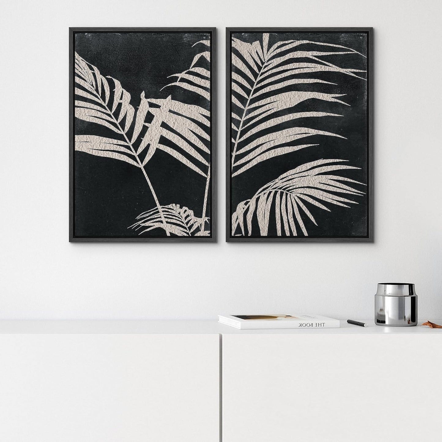 SIGNWIN Framed Canvas Print Wall Art Palm Leaf Print, Minimalist Wall Art, Black White Wall Art Prints for Living Room, Bedroom, Office - 16"x24"x2 Black